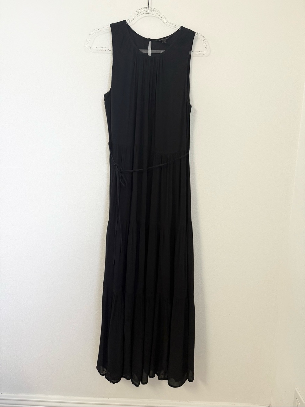 BANANA REPUBLIC Black Rayon Textured Lined Maxi Ruffle Dress Size S $139